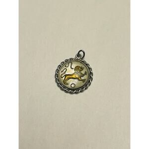 Rare,Vintage 925 Silver, Mother of Pearl, 24K Gold Lion-Leo Zodiac Bubble Charm